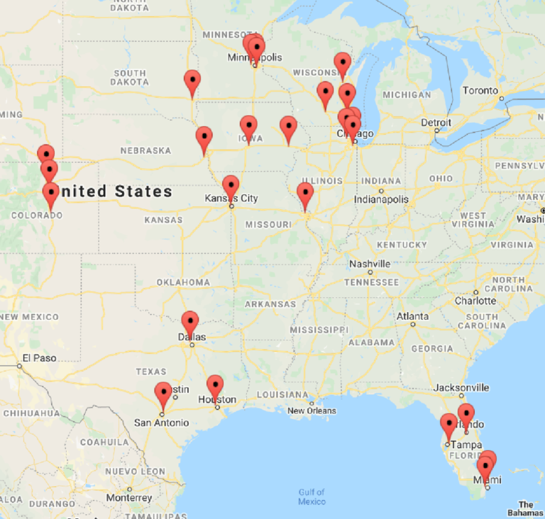 Map for warehouse locations - Pro Puller Tires